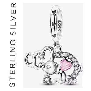 🌟 S925 Sterling Silver Mama and Baby Sparkling Elephant Dangle Charm